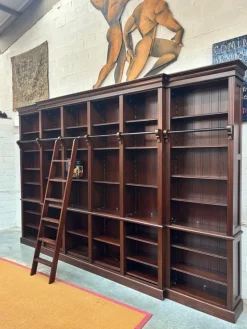 Pamono Large Mahogany Library Bookcase with Ladder> Shelves & Wall Units