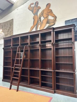 Pamono Large Mahogany Library Bookcase with Ladder> Shelves & Wall Units