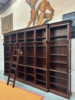 Pamono Large Mahogany Library Bookcase with Ladder><noscript><img width=