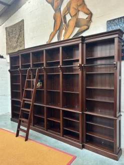 Pamono Large Mahogany Library Bookcase with Ladder><noscript><img width=