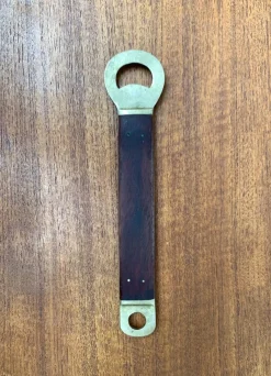 Pamono Large Mid-Century Brass and Teak Bottle Opener, 1960s> Dinnerware Accessories