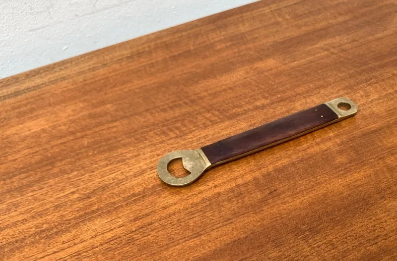 Pamono Large Mid-Century Brass and Teak Bottle Opener, 1960s> Dinnerware Accessories