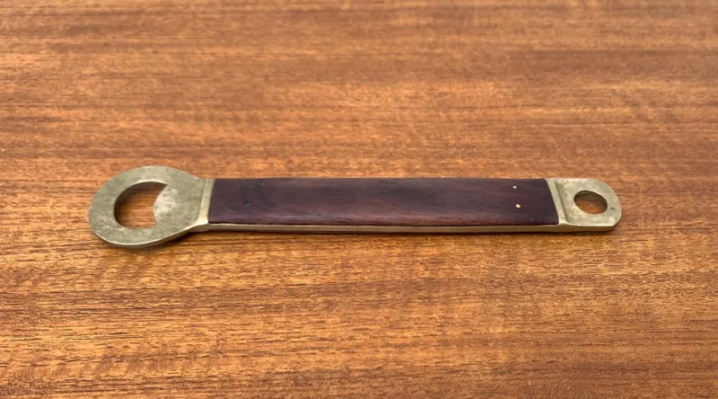 Pamono Large Mid-Century Brass and Teak Bottle Opener, 1960s> Dinnerware Accessories