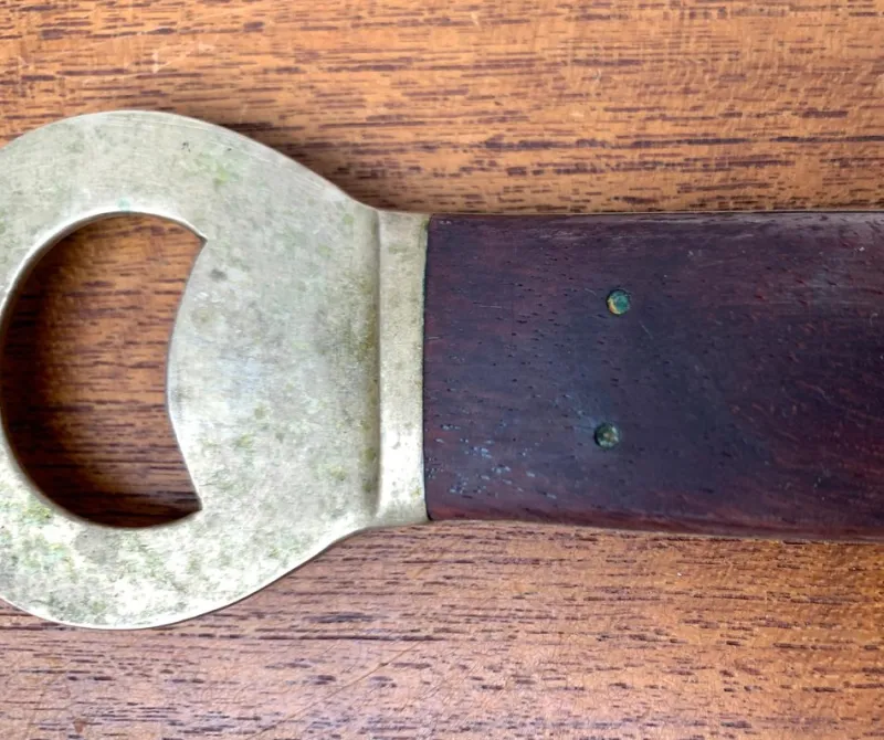 Pamono Large Mid-Century Brass and Teak Bottle Opener, 1960s> Dinnerware Accessories
