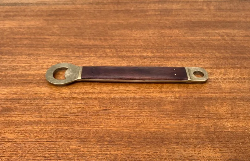 Pamono Large Mid-Century Brass and Teak Bottle Opener, 1960s> Dinnerware Accessories