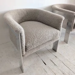 Pamono Large Mid-Century Chromed Steel and Mohair Bouclé Lounge Chairs by Milo Baughman, USA, 1970s, Set of 2><noscript><img width=