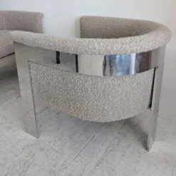 Pamono Large Mid-Century Chromed Steel and Mohair Bouclé Lounge Chairs by Milo Baughman, USA, 1970s, Set of 2><noscript><img width=