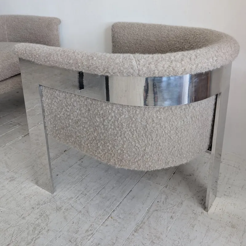 Pamono Large Mid-Century Chromed Steel and Mohair Bouclé Lounge Chairs by Milo Baughman, USA, 1970s, Set of 2> Lounge Chairs & Armchairs