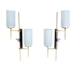 Pamono Large Mid-Century Glass Wall Lights from Lunel, 1960s, Set of 2