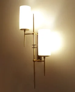 Pamono Large Mid-Century Glass Wall Lights from Lunel, 1960s, Set of 2