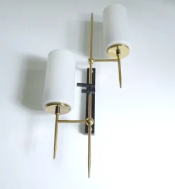 Pamono Large Mid-Century Glass Wall Lights from Lunel, 1960s, Set of 2