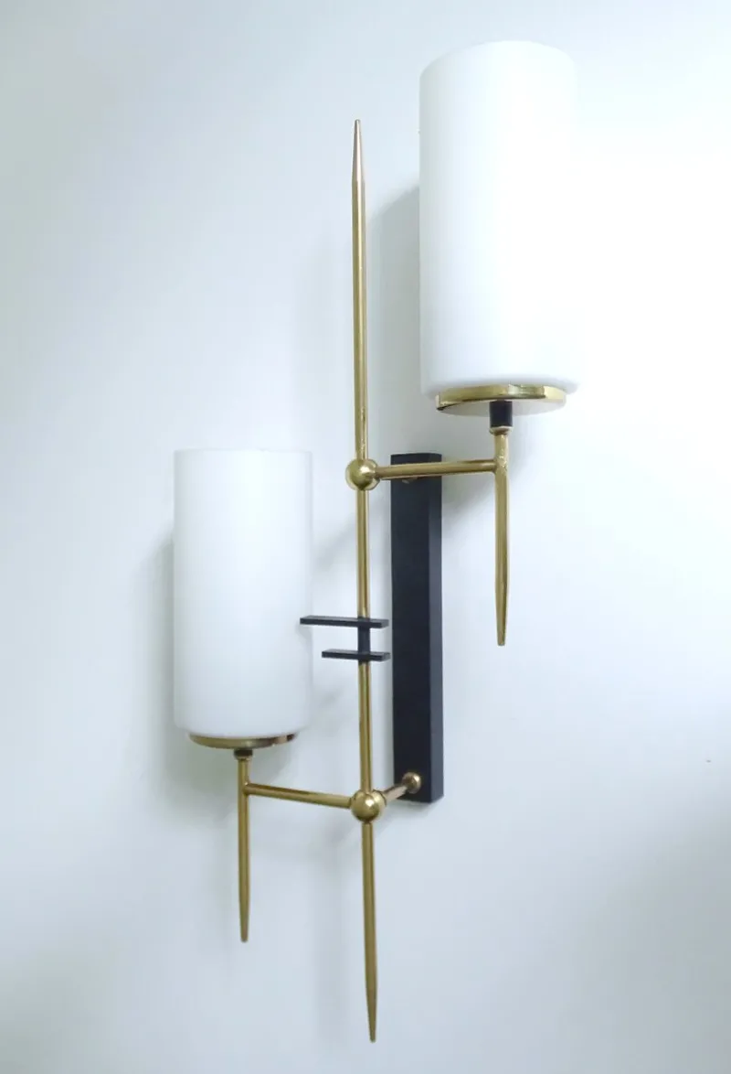 Pamono Large Mid-Century Glass Wall Lights from Lunel, 1960s, Set of 2
