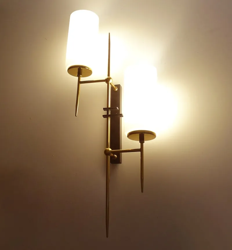 Pamono Large Mid-Century Glass Wall Lights from Lunel, 1960s, Set of 2