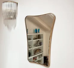 Pamono Large Mid-Century Italian Wall Mirror with Cut Glass and Brass Frame, 1950s><noscript><img width=