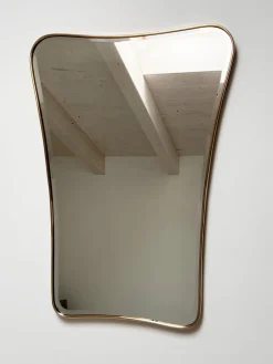 Pamono Large Mid-Century Italian Wall Mirror with Cut Glass and Brass Frame, 1950s><noscript><img width=