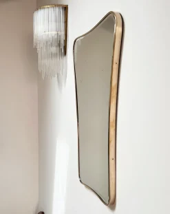 Pamono Large Mid-Century Italian Wall Mirror with Cut Glass and Brass Frame, 1950s><noscript><img width=