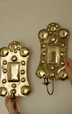 Discount Pamono Large Mid-Century Swedish Brass Sconces, Set of 2