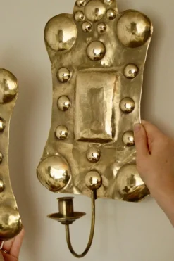 Discount Pamono Large Mid-Century Swedish Brass Sconces, Set of 2