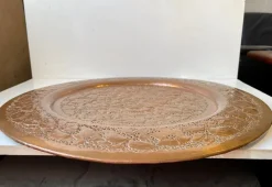 Pamono Large Middle Eastern Tray in Piercet Copper, 1960s><noscript><img width=