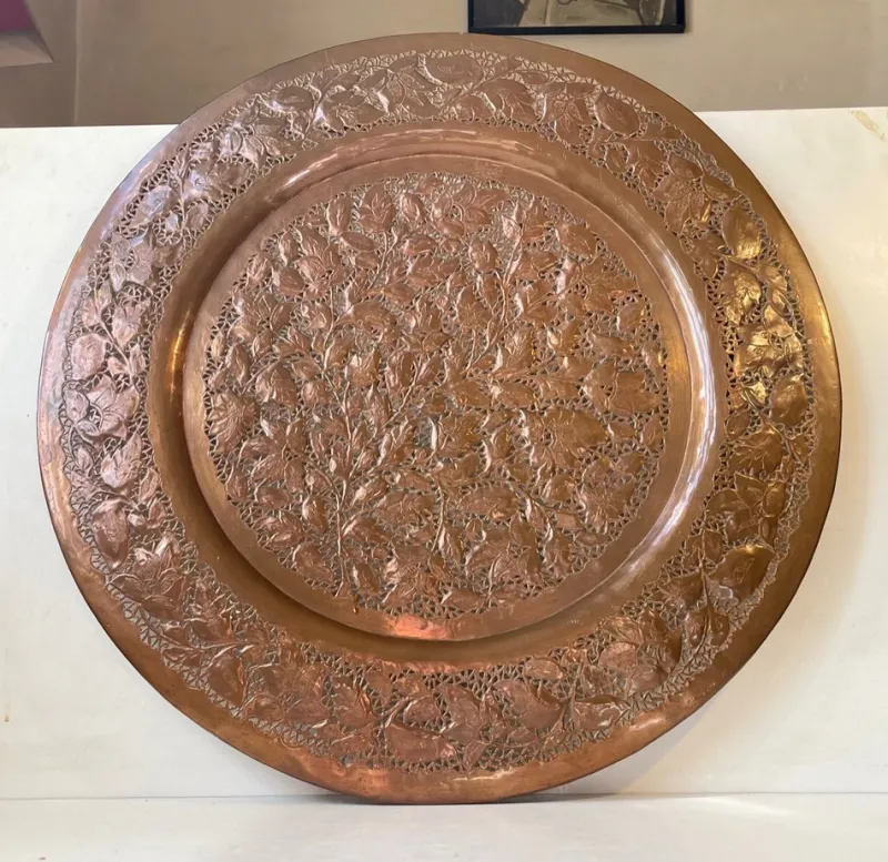 Pamono Large Middle Eastern Tray in Piercet Copper, 1960s> Trays