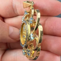 Pamono Large More Than Yesterday Diamond Blue Spinel 18k Gold Love Medal Pendant from Augis, 1960s><noscript><img width=
