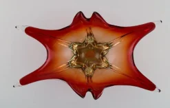 Pamono Large Murano Bowl in Reddish and Clear Mouth-Blown Art Glass, 1960s or 1970s><noscript><img width=