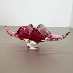 Pamono Large Murano Glass Pink Floral Bowl, Italy, 1970s