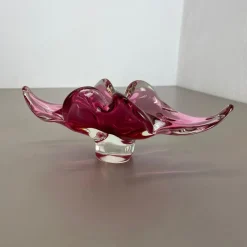 Pamono Large Murano Glass Pink Floral Bowl, Italy, 1970s