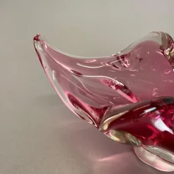 Pamono Large Murano Glass Pink Floral Bowl, Italy, 1970s