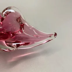 Pamono Large Murano Glass Pink Floral Bowl, Italy, 1970s