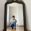 Pamono Large Napoleon III Mirror in Black Wood and Gold Leaf> Mirrors