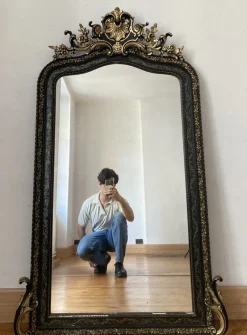 Pamono Large Napoleon III Mirror in Black Wood and Gold Leaf> Mirrors