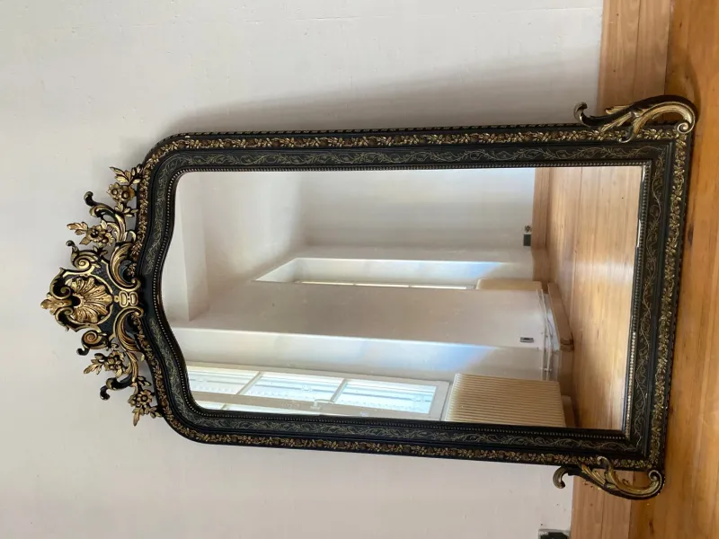 Pamono Large Napoleon III Mirror in Black Wood and Gold Leaf> Mirrors