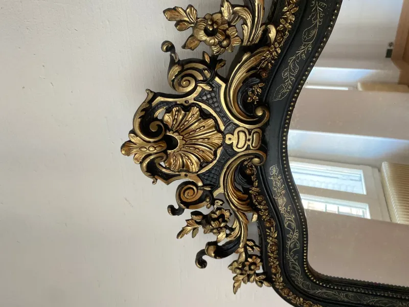 Pamono Large Napoleon III Mirror in Black Wood and Gold Leaf> Mirrors