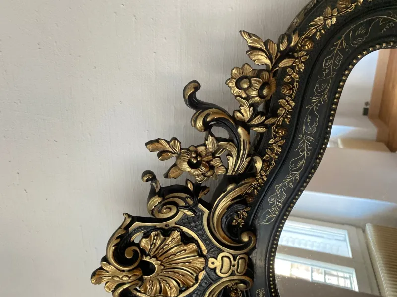 Pamono Large Napoleon III Mirror in Black Wood and Gold Leaf> Mirrors