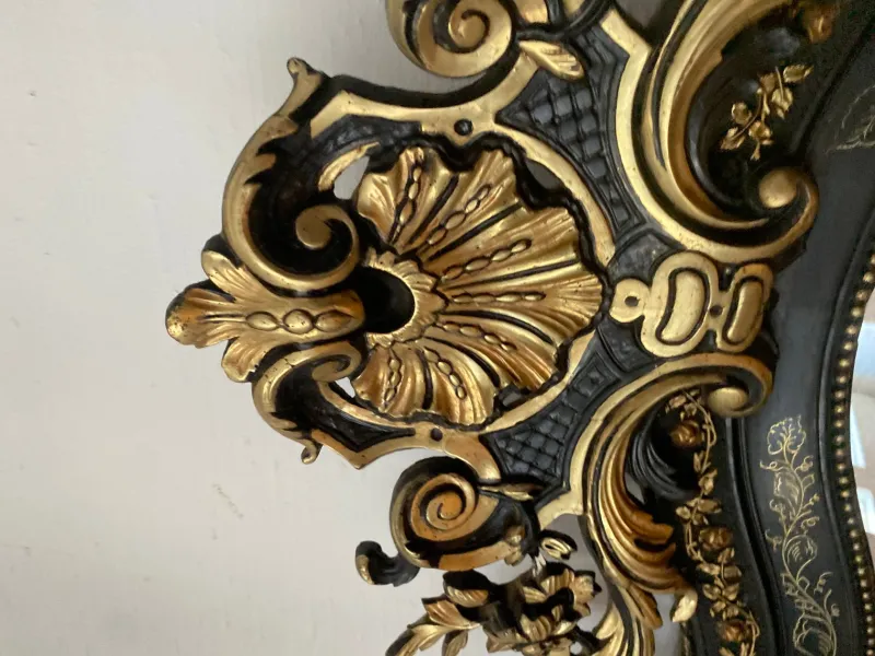 Pamono Large Napoleon III Mirror in Black Wood and Gold Leaf> Mirrors