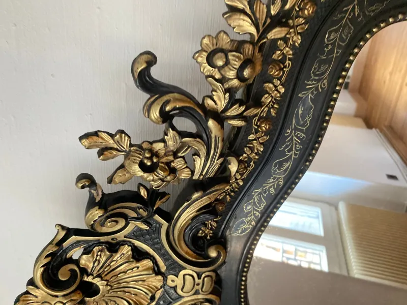 Pamono Large Napoleon III Mirror in Black Wood and Gold Leaf> Mirrors