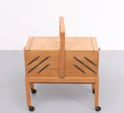 New Pamono Large Oak Sewing Box, Holland, 1950s