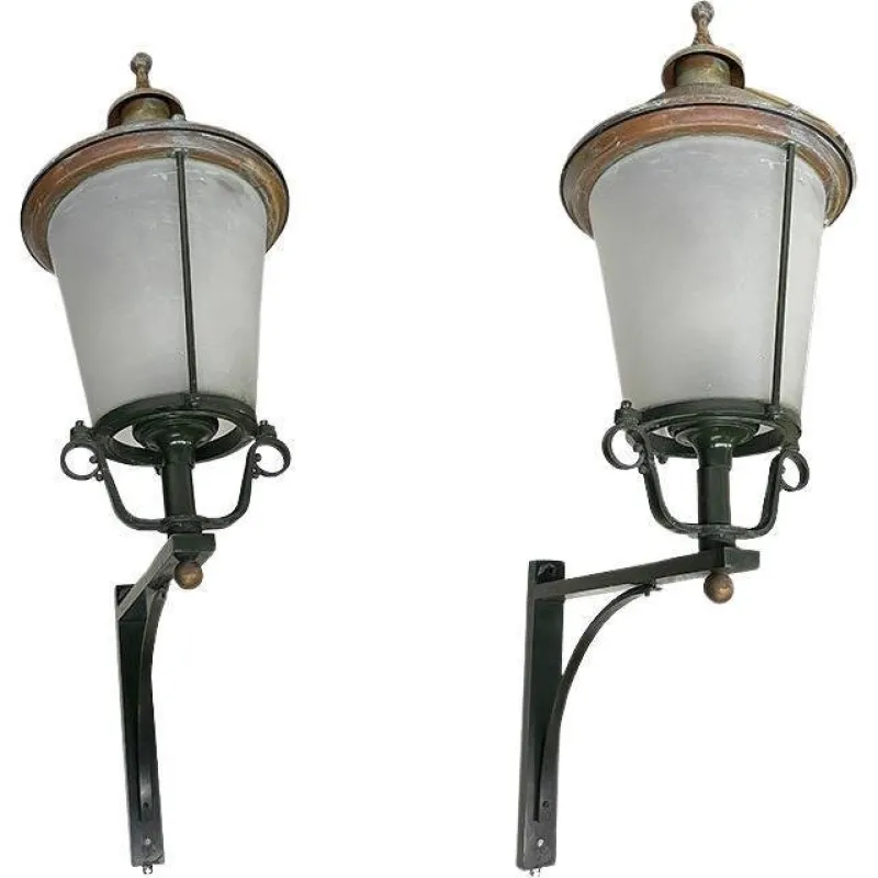 New Pamono Large Outdoor Wall-Mounted Lanterns, 20th Century, Set of 2