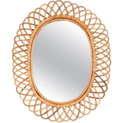 Pamono Large Oval Mirror in Bamboo, Rattan and Wicker attributed to Franco Albini, Italy, 1970s> Mirrors