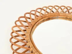 Pamono Large Oval Mirror in Bamboo, Rattan and Wicker attributed to Franco Albini, Italy, 1970s><noscript><img width=