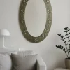 Discount Pamono Large Oval Pewter Mirror with Floral Reliefs and Turquoise Cabochons, 1950s