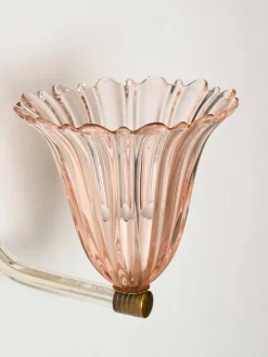 Online Pamono Large Pink Murano Glass and Brass Flower Sconces, 1940s, Set of 2