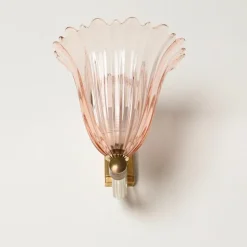 Online Pamono Large Pink Murano Glass and Brass Flower Sconces, 1940s, Set of 2