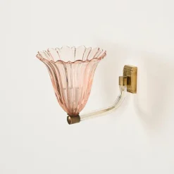 Online Pamono Large Pink Murano Glass and Brass Flower Sconces, 1940s, Set of 2