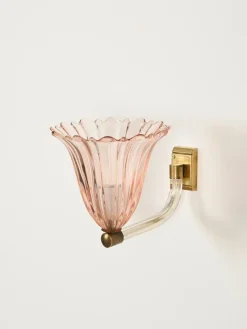 Online Pamono Large Pink Murano Glass and Brass Flower Sconces, 1940s, Set of 2