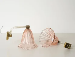 Online Pamono Large Pink Murano Glass and Brass Flower Sconces, 1940s, Set of 2