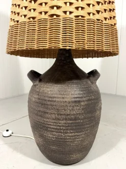 Pamono Large Pottery Amphora Floor Lamp with Caned Lamp Shade, 1960s><noscript><img width=