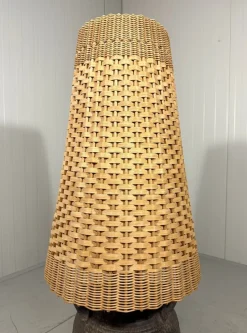 Pamono Large Pottery Amphora Floor Lamp with Caned Lamp Shade, 1960s><noscript><img width=