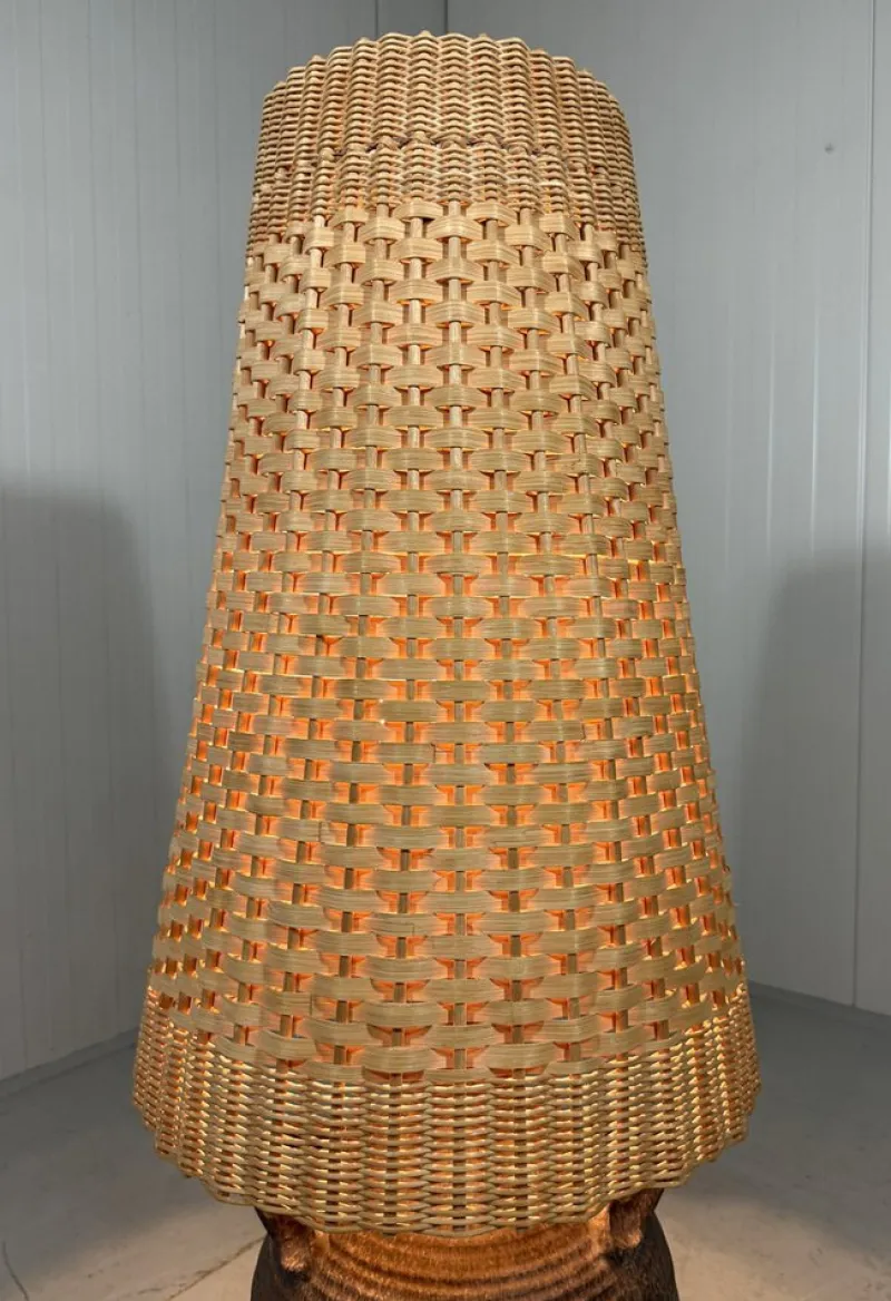 Pamono Large Pottery Amphora Floor Lamp with Caned Lamp Shade, 1960s> Floor Lamps